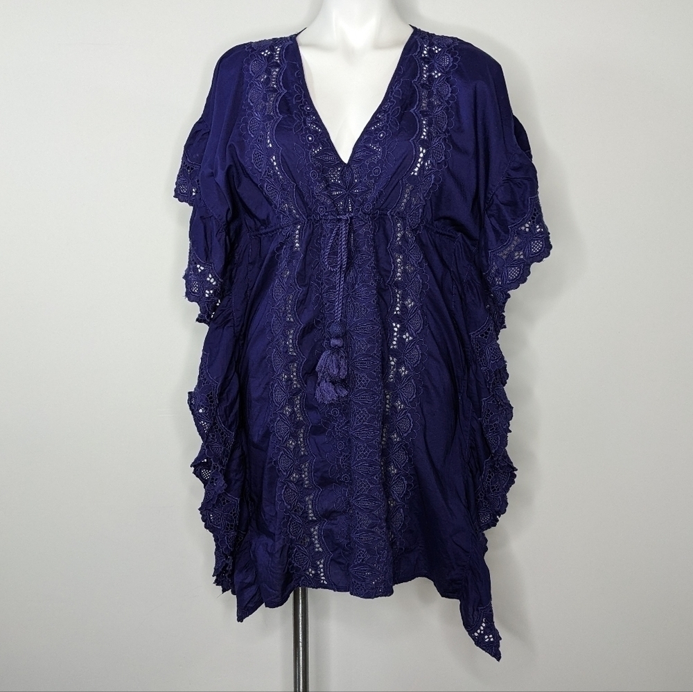 J Crew purple lace kaftan v neck swim cover up S